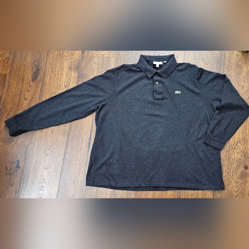 Lacoste Classic Fit Polo Long Sleeve Gray Size XXL Cotton Pre-Owned